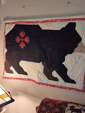 Bear Silhouette Quilt Wall Hanging in Black and Red Handsewn